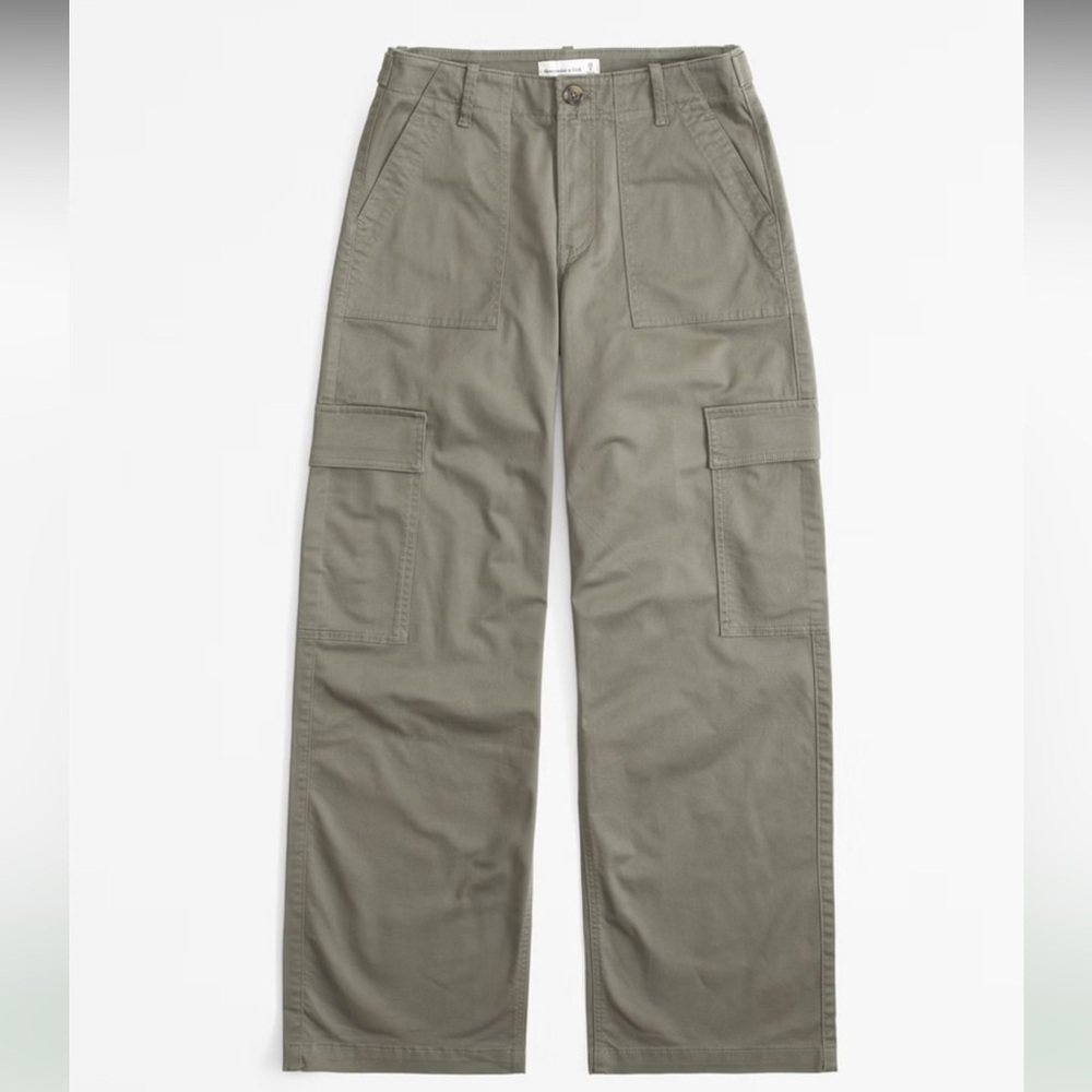 Abercrombie & Fitch Women's Olive Green Wide Leg Cargo Pants Size 18R Cotton Cas